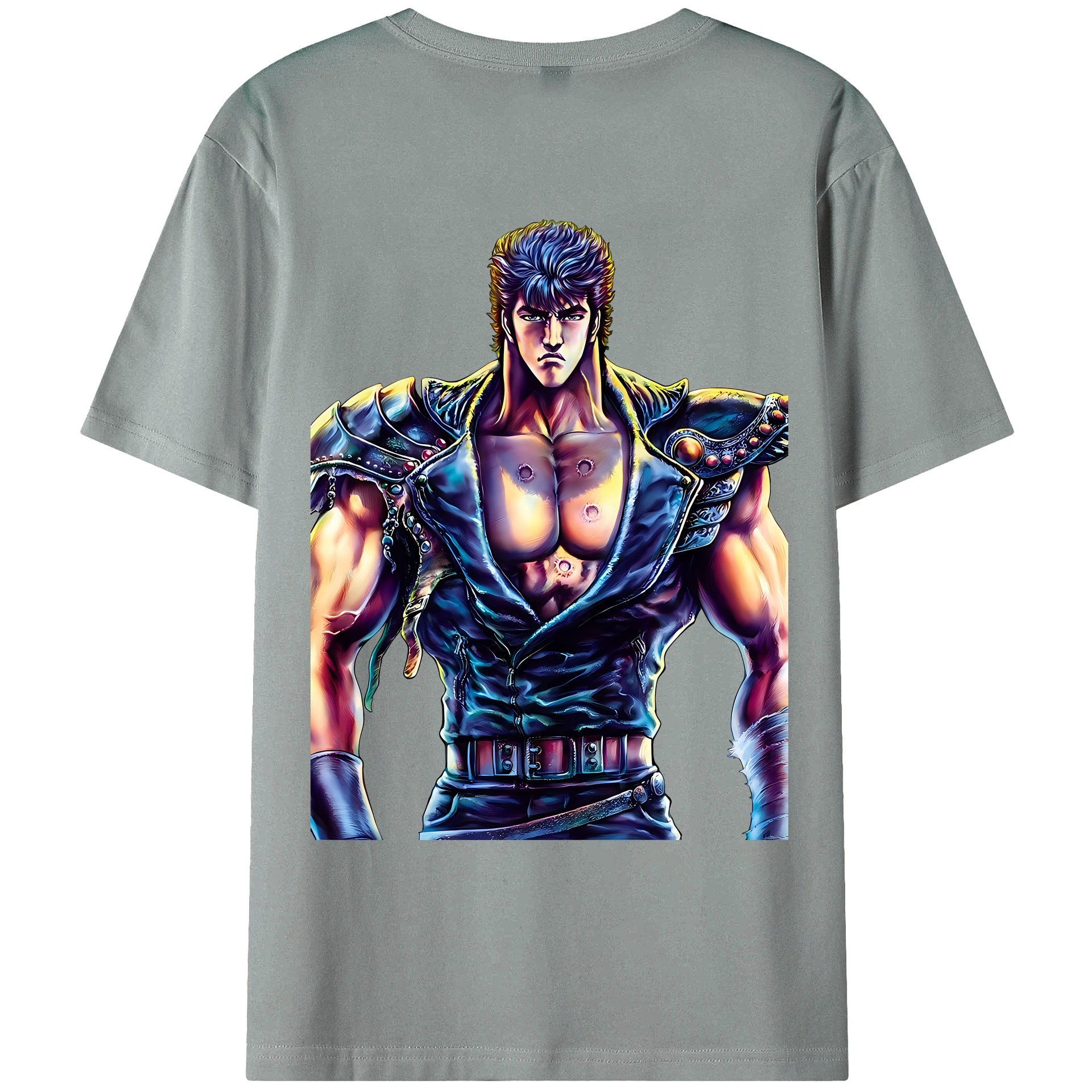 （画像用） 北斗の拳 Fist of the North Star 綿100％ メンズ半袖Tシャツ（バックプリント） 通気性